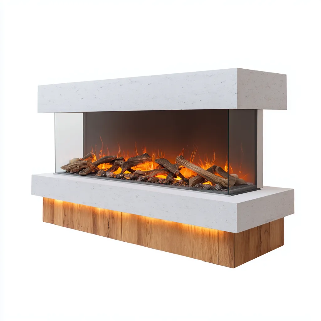 Cheminée électrique moderne blanche et bois 160x45x60 cm - Effet flamme décoratif - Style contemporain-Gasolganest