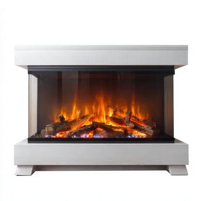 Cheminée électrique meuble MDF 120x30x90 cm - blanc - style contemporain-Gasolganest