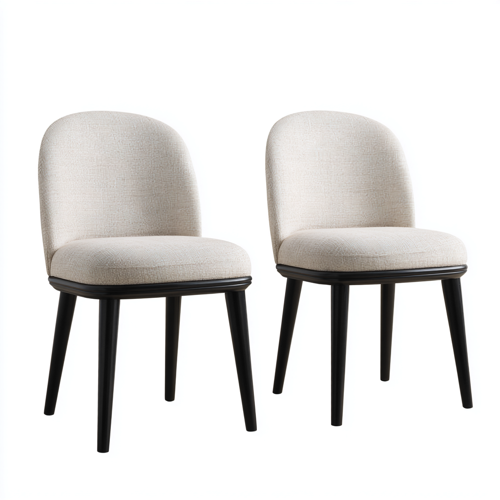 Chaise de salle à manger en tissu beige avec pieds noirs 50x55x80 cm - Assise rembourrée - Style contemporain-Gasolganest