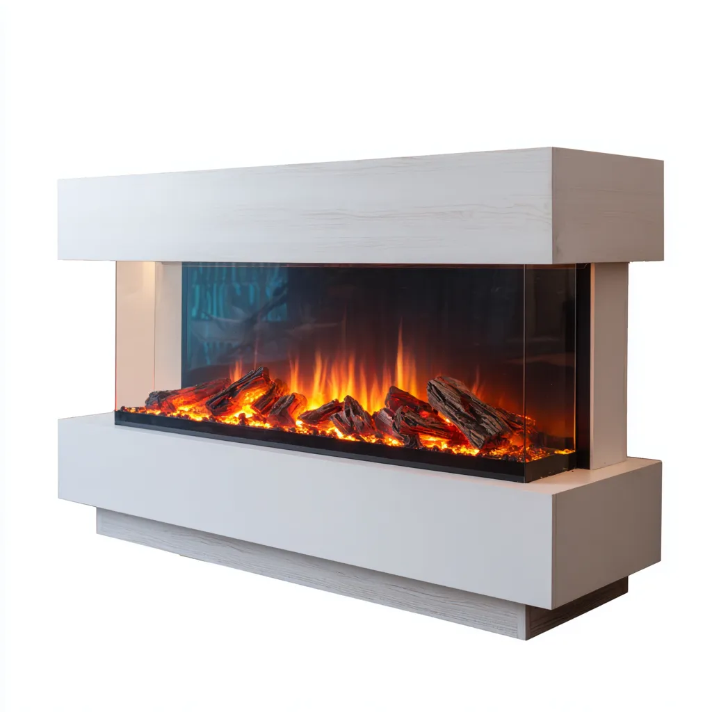 Cheminée électrique 120x30x60 cm - blanc - effet flamme décoratif - style moderne-Gasolganest