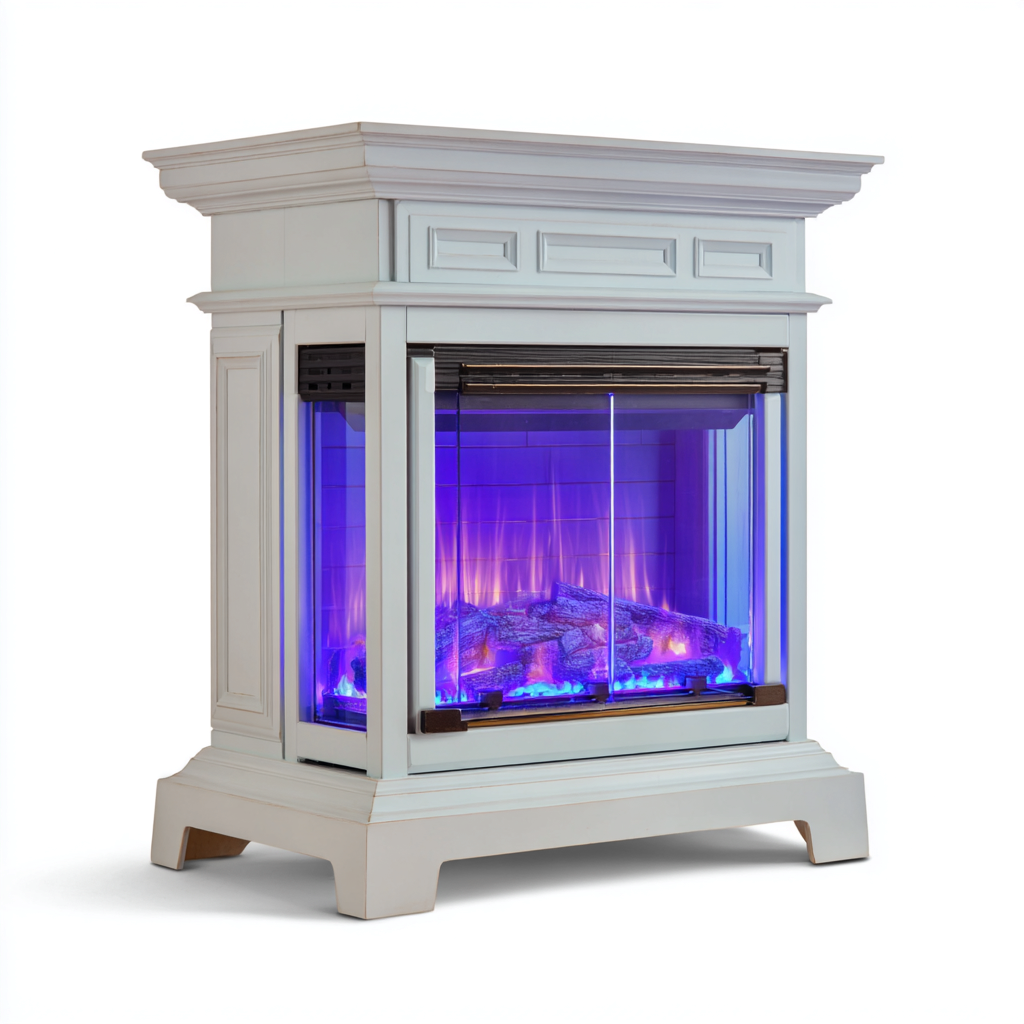 Cheminée électrique décorative blanche 92x36x98 cm - effet flamme LED multicolore - style classique-Gasolganest