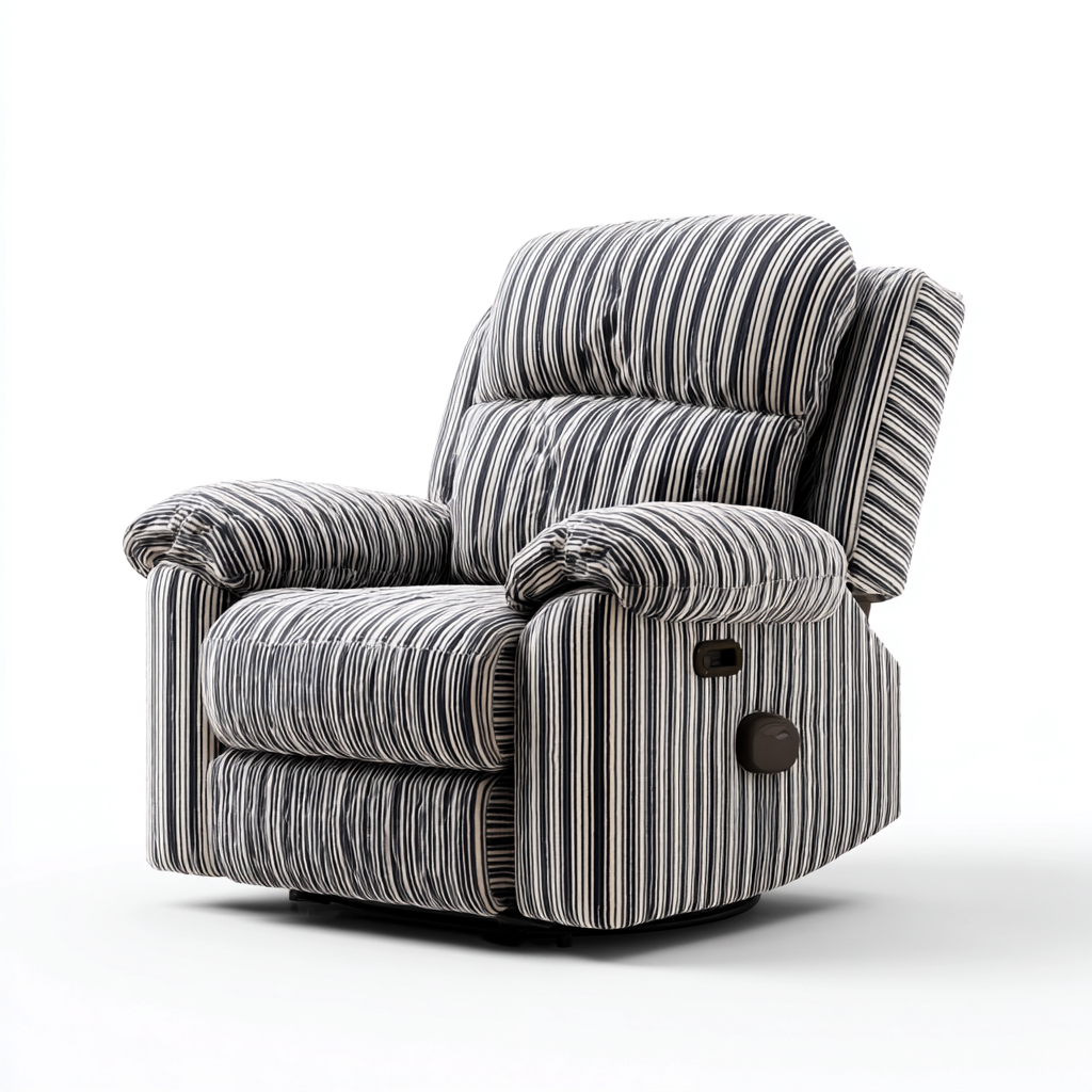 Fauteuil relax en tissu rayé bleu et blanc 90x95x105 cm - Assise confortable - Style contemporain-Gasolganest
