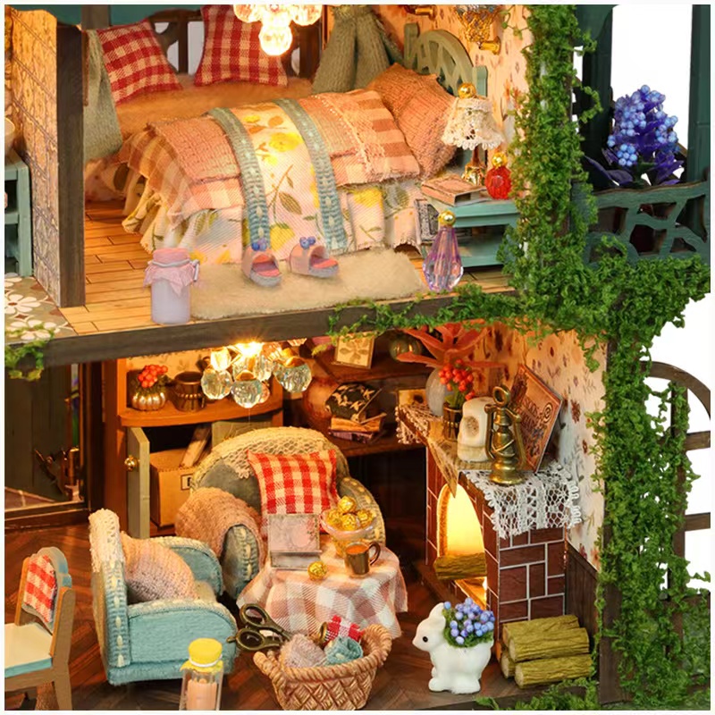 Garden Villa DIY Miniature Dollhouse Kit with LED Light - 1:12 Scale Wooden Flower House Building Model with Furniture for Adults, Perfect Gift for Craft Lovers