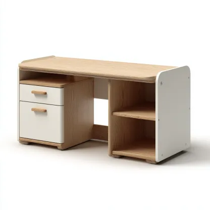 Bureau en bois naturel et blanc 110x55x75 cm - Rangements intégrés - Design moderne-Lavovahome