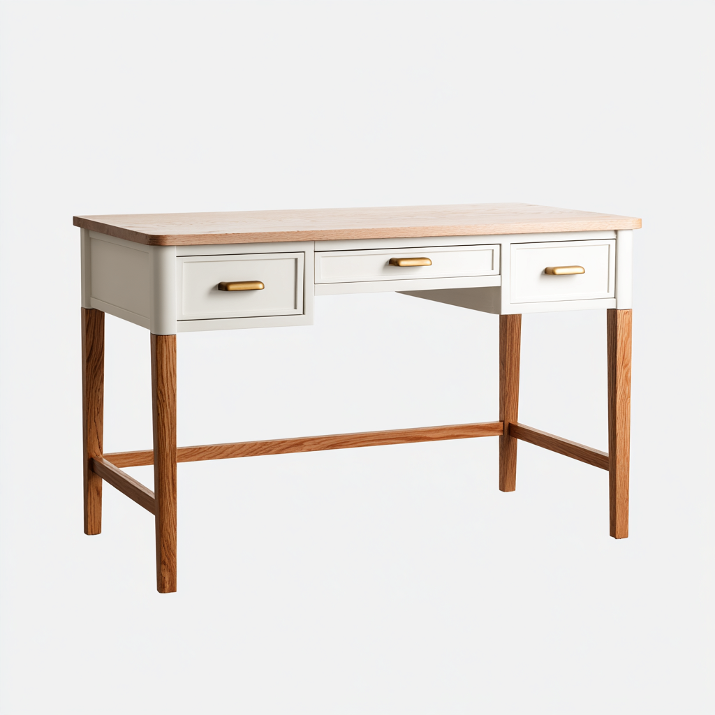 Bureau en bois naturel et blanc 120x55x75 cm - Plan de travail spacieux - Design contemporain-Lavovahome