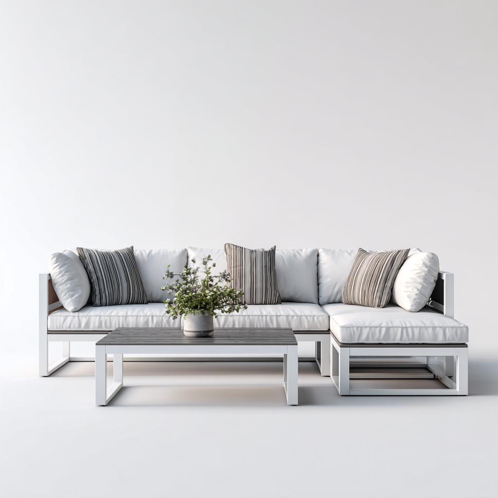 Salon de jardin en aluminium 220x150x75 cm - blanc-gris - ensemble moderne pour extérieur-Lavovahome