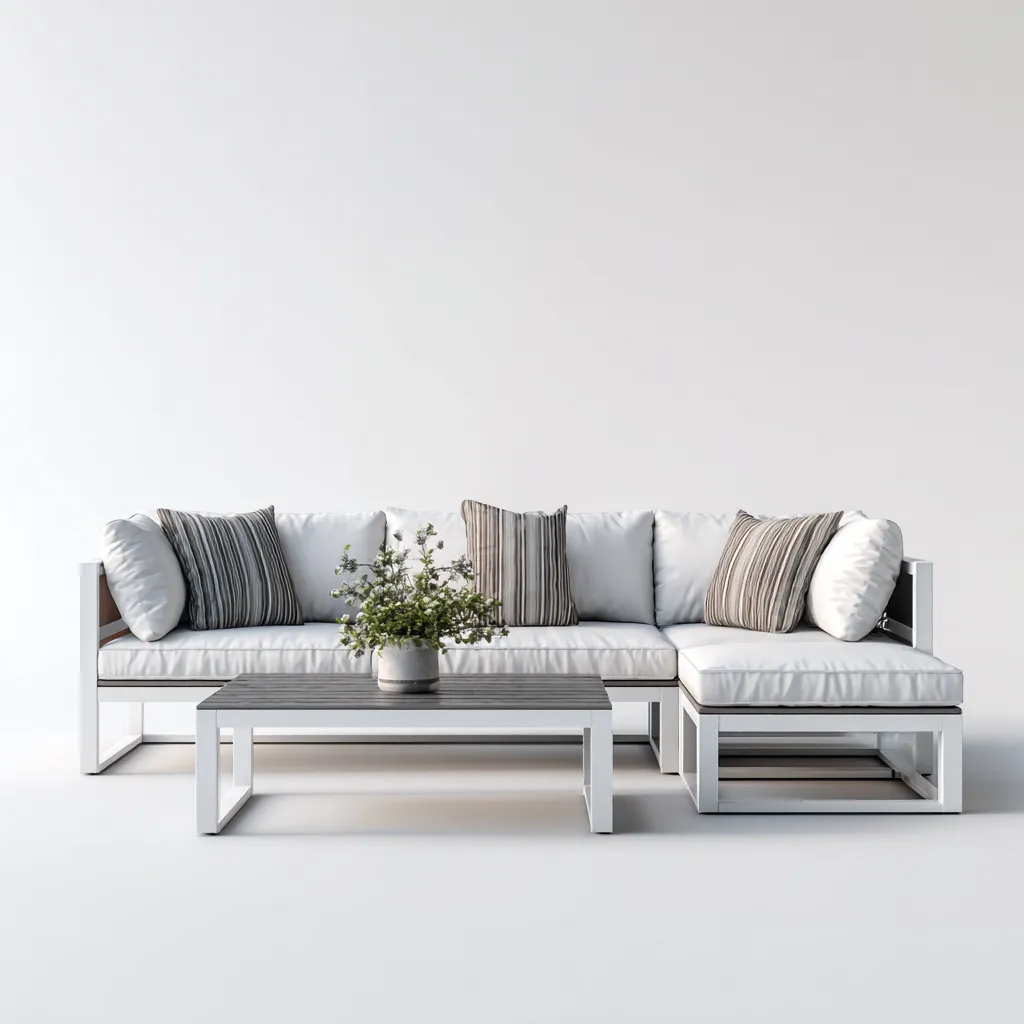 Salon de jardin en aluminium 220x150x75 cm - blanc-gris - ensemble moderne pour extérieur-Lavovahome