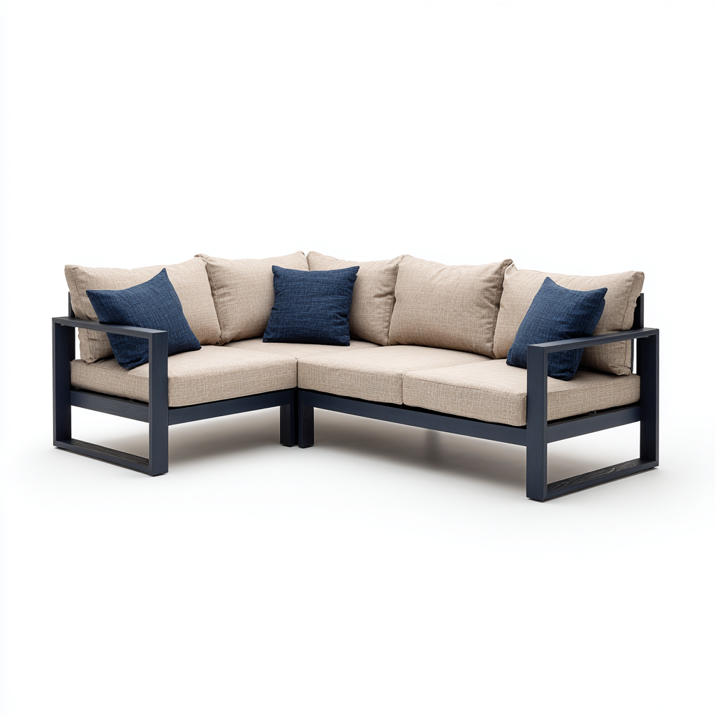 Salon de jardin d'angle structure métal 210x210x78 cm - beige et noir - design contemporain-Lavovahome