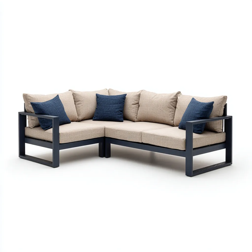 Salon de jardin d'angle structure métal 210x210x78 cm - beige et noir - design contemporain-Lavovahome