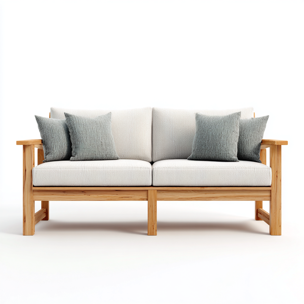 Salon de jardin en bois naturel et tissu beige 190x80x75 cm - Assise confortable - Style contemporain-Lavovahome