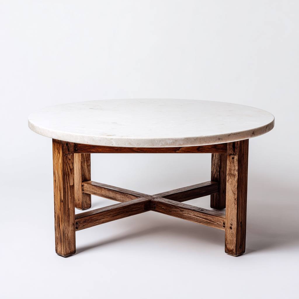 Table de jardin ronde bois pierre 120x120x75 cm - naturel - style rustique-Lavovahome