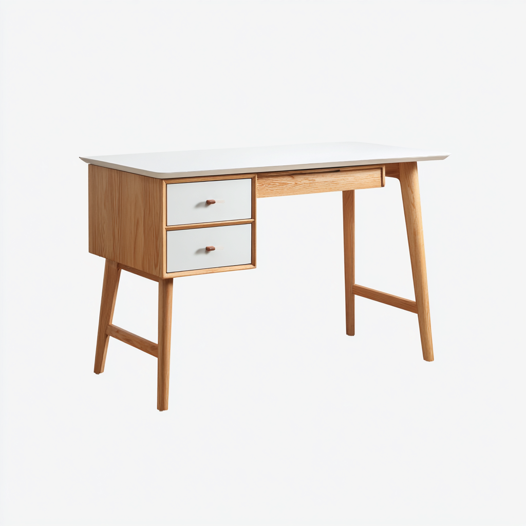 Bureau en bois avec plateau blanc 120x60x75 cm - bois naturel - style scandinave-Lavovahome