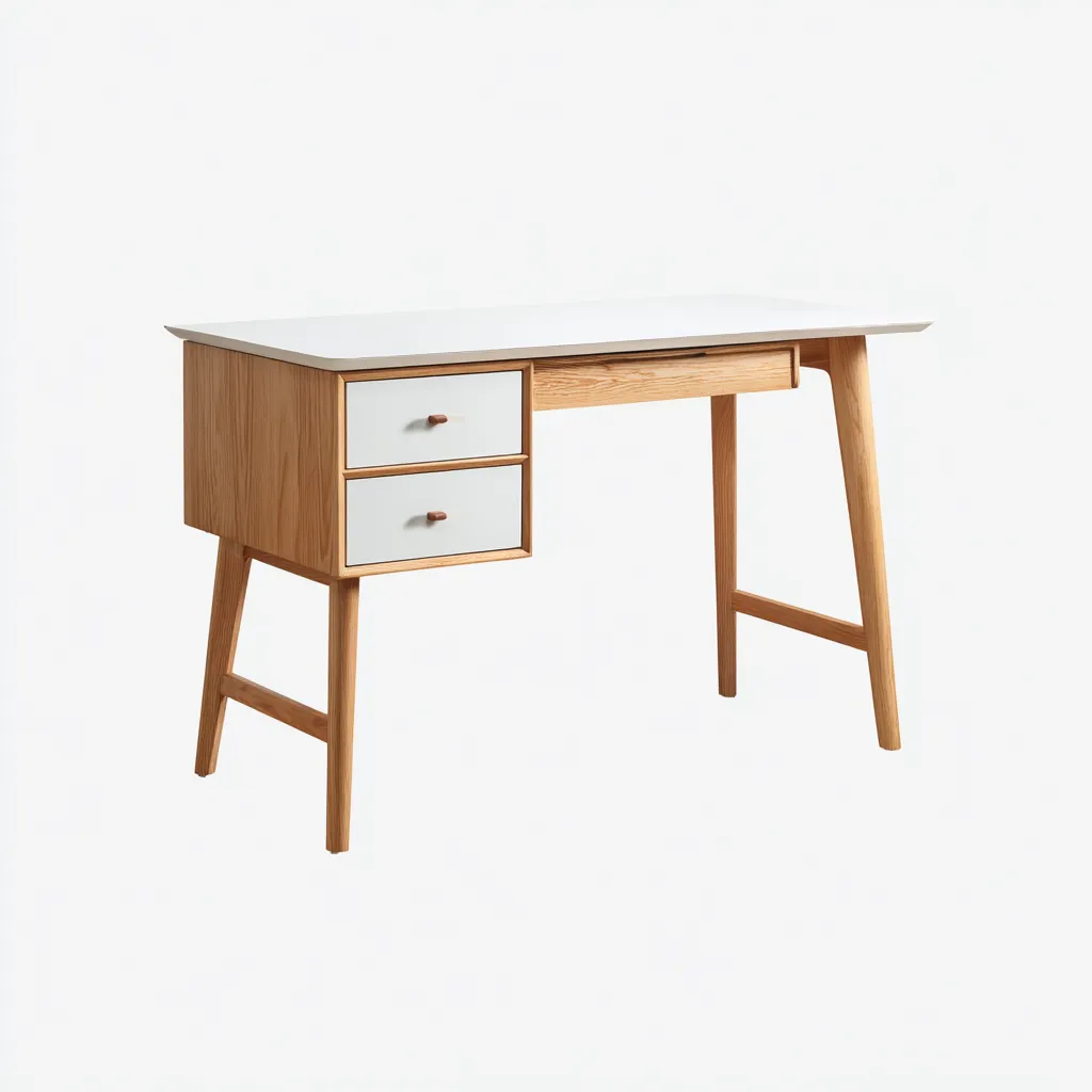 Bureau en bois avec plateau blanc 120x60x75 cm - bois naturel - style scandinave-Lavovahome