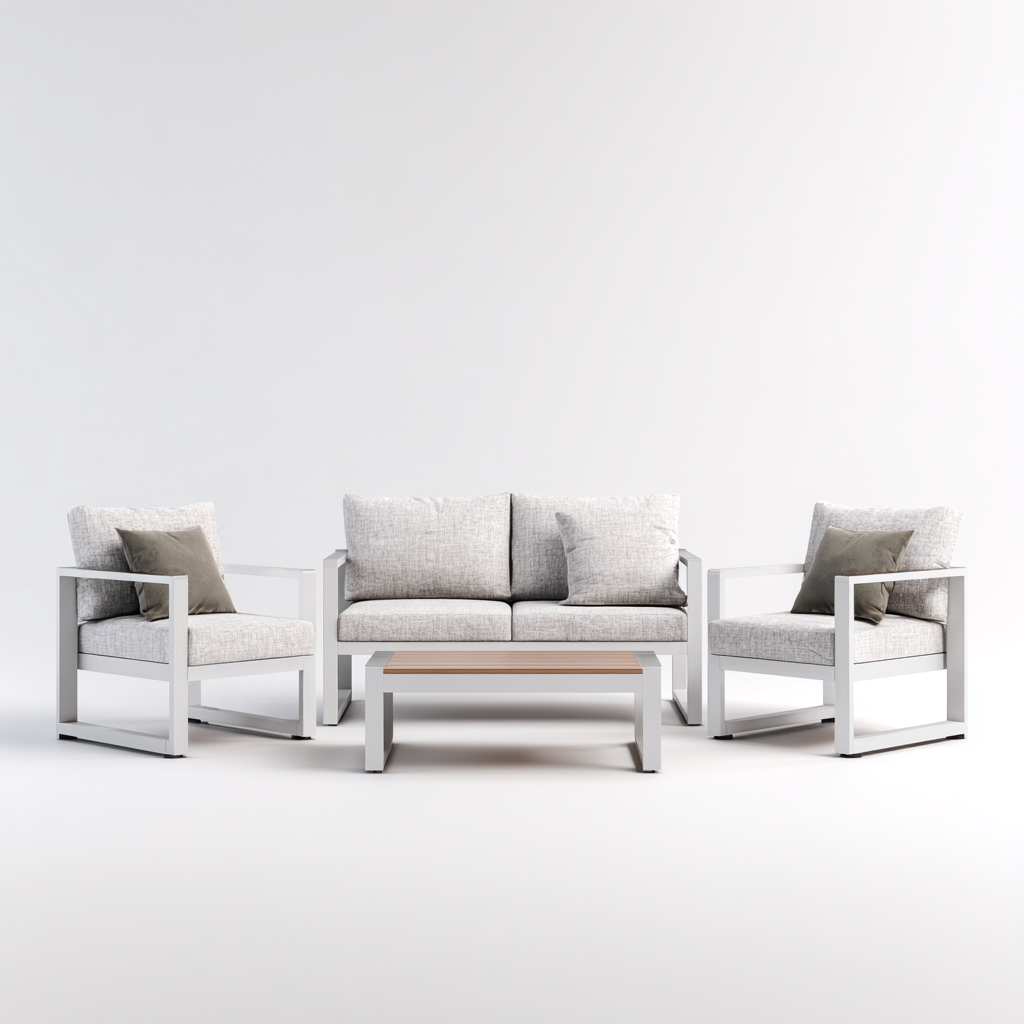 Salon de jardin ensemble 4 pièces structure aluminium - canapé 120x75x78 cm fauteuil 65x75x78 cm table 90x50x40 cm - gris clair et blanc - style contemporain-Lavovahome