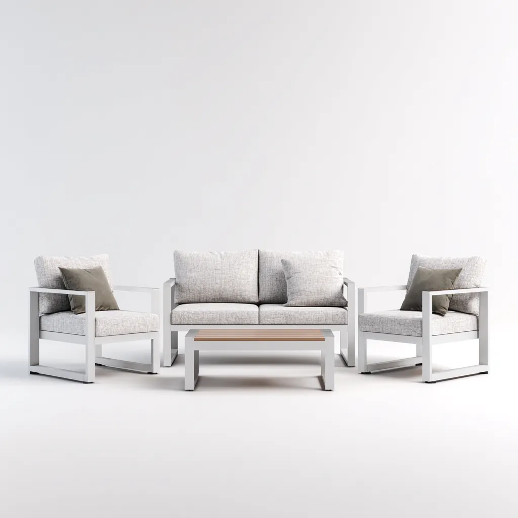 Salon de jardin ensemble 4 pièces structure aluminium - canapé 120x75x78 cm fauteuil 65x75x78 cm table 90x50x40 cm - gris clair et blanc - style contemporain-Lavovahome