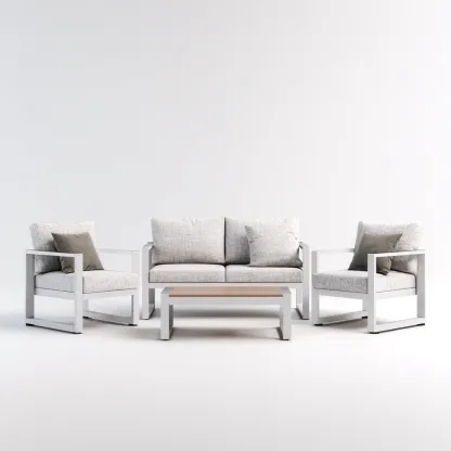 Salon de jardin ensemble 4 pièces structure aluminium - canapé 120x75x78 cm fauteuil 65x75x78 cm table 90x50x40 cm - gris clair et blanc - style contemporain-Lavovahome