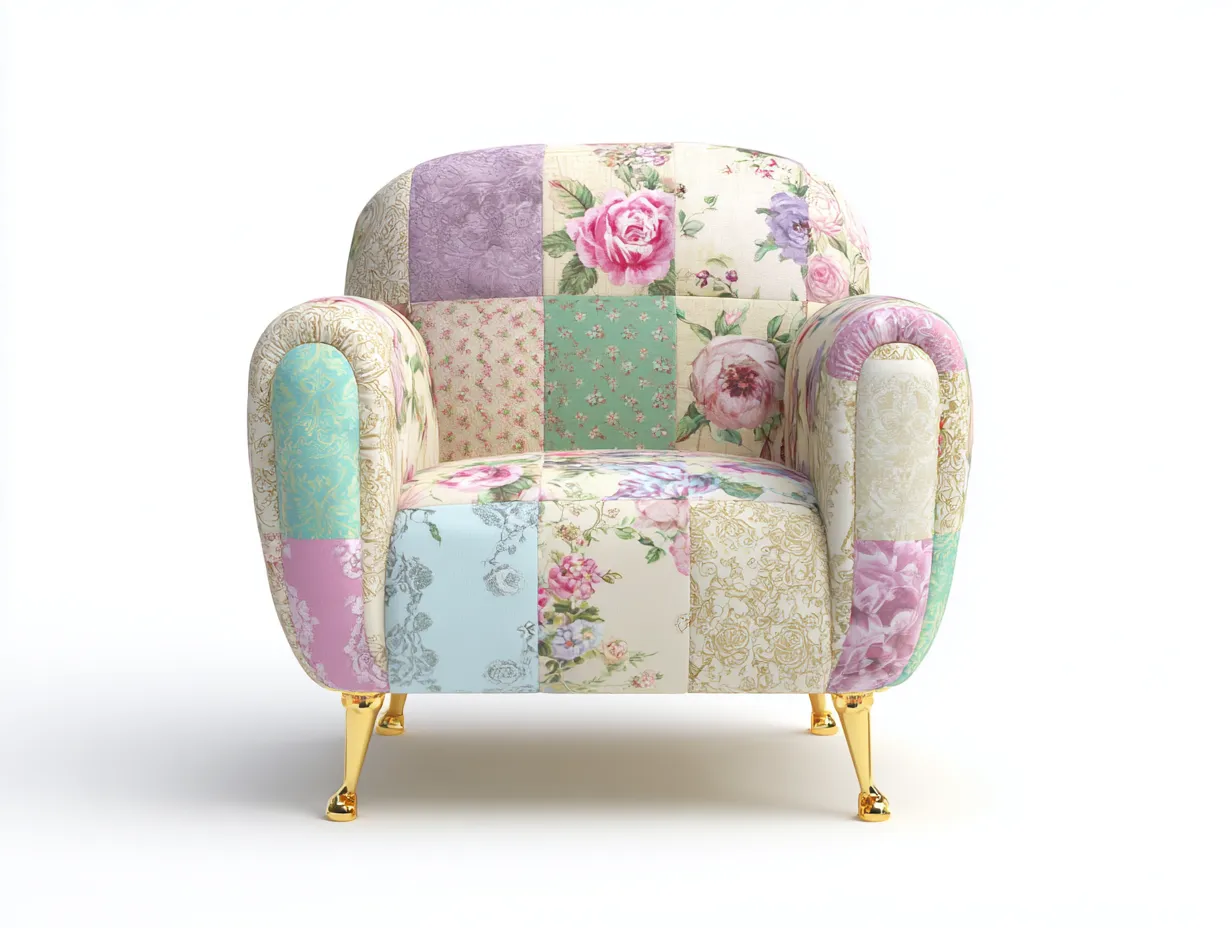 Sessel-Stoff-Metall-84x80x90 cm-Mehrfarbig-Vintage Patchwork Stil-Jasolsodecor