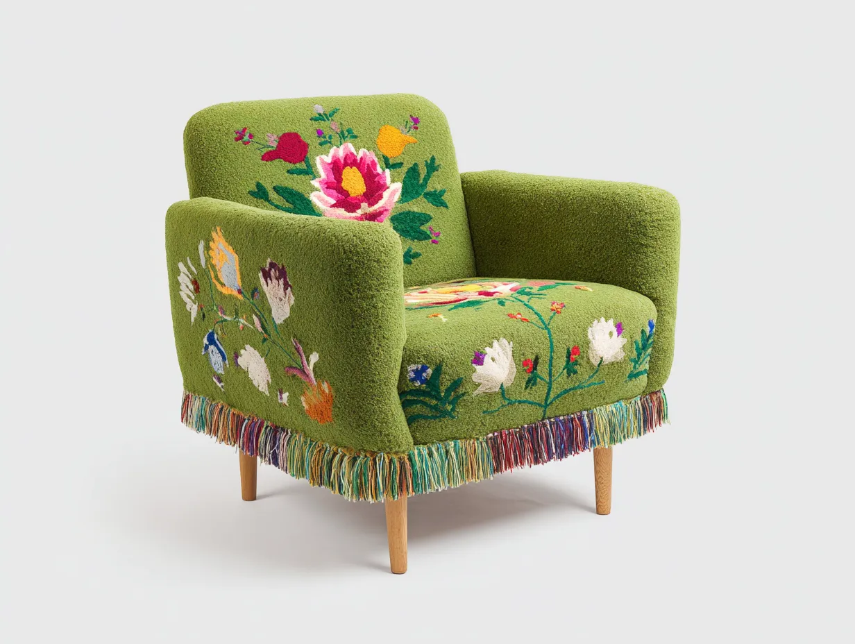 Sessel-Stoff-Holz-74x70x81 cm-Grün-Vintage Blumenstil-Jasolsodecor