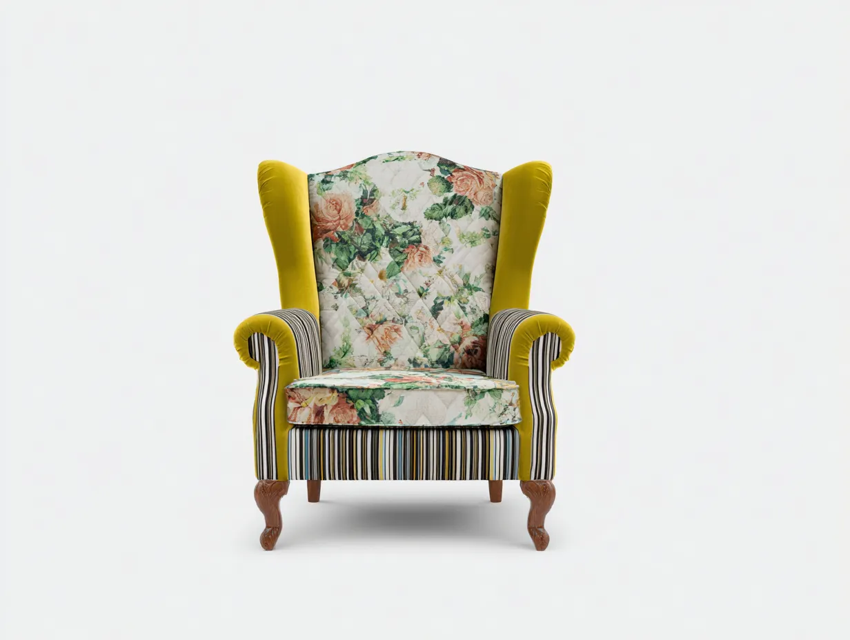 Sessel-Stoff-Holz-82 x 88 x 106 cm-Gelb-Mehrfarbig-Vintage-Jasolsodecor