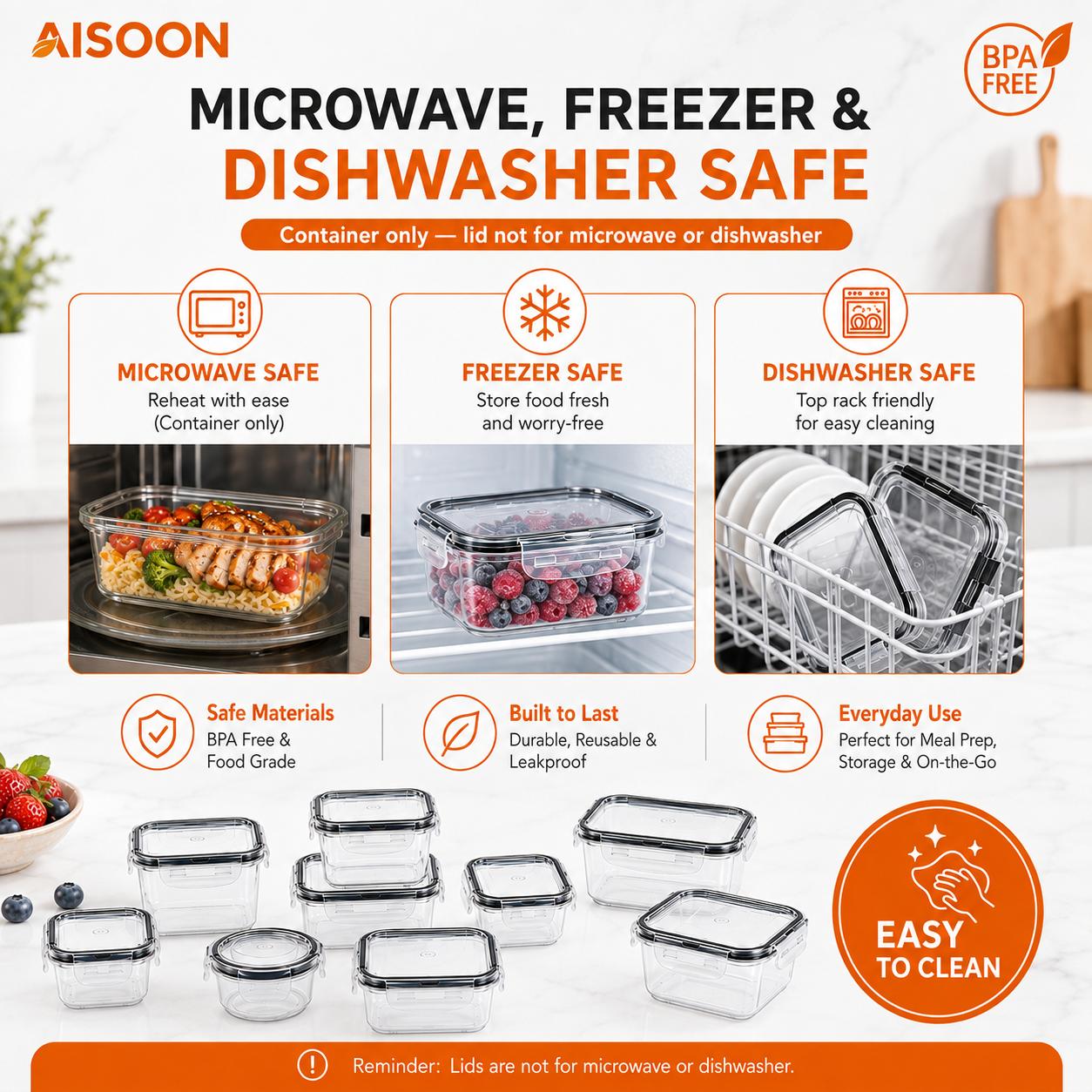 AISOON 50 PCS Food Storage Containers with Lids, 25 Pack Airtight Leakproof Meal Prep Containers, BPA-Free Reusable Clear Plastic Snack Boxes, Microwave Safe Kitchen Fridge Storage Organizer AISOON 50 PCS Food Storage Containers with Lids, 25 Pack Airtight Leakproof Meal Prep Containers, BPA-Free Reusable Clear Plastic Snack Boxes, Microwave Safe Kitchen Fridge Storage Organizer