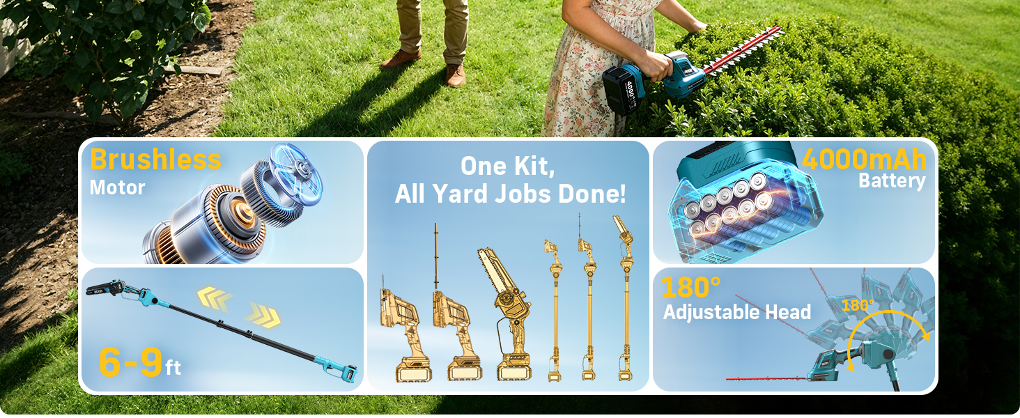 Seesii 6-in-1 cordless pole saw and hedge trimmer combo kit for comprehensive yard maintenance