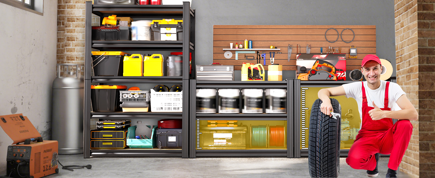 Heavy Duty Garage Shelving, 5-Tier Adjustable Metal Storage Shelves, Utility Steel Storage Rack
