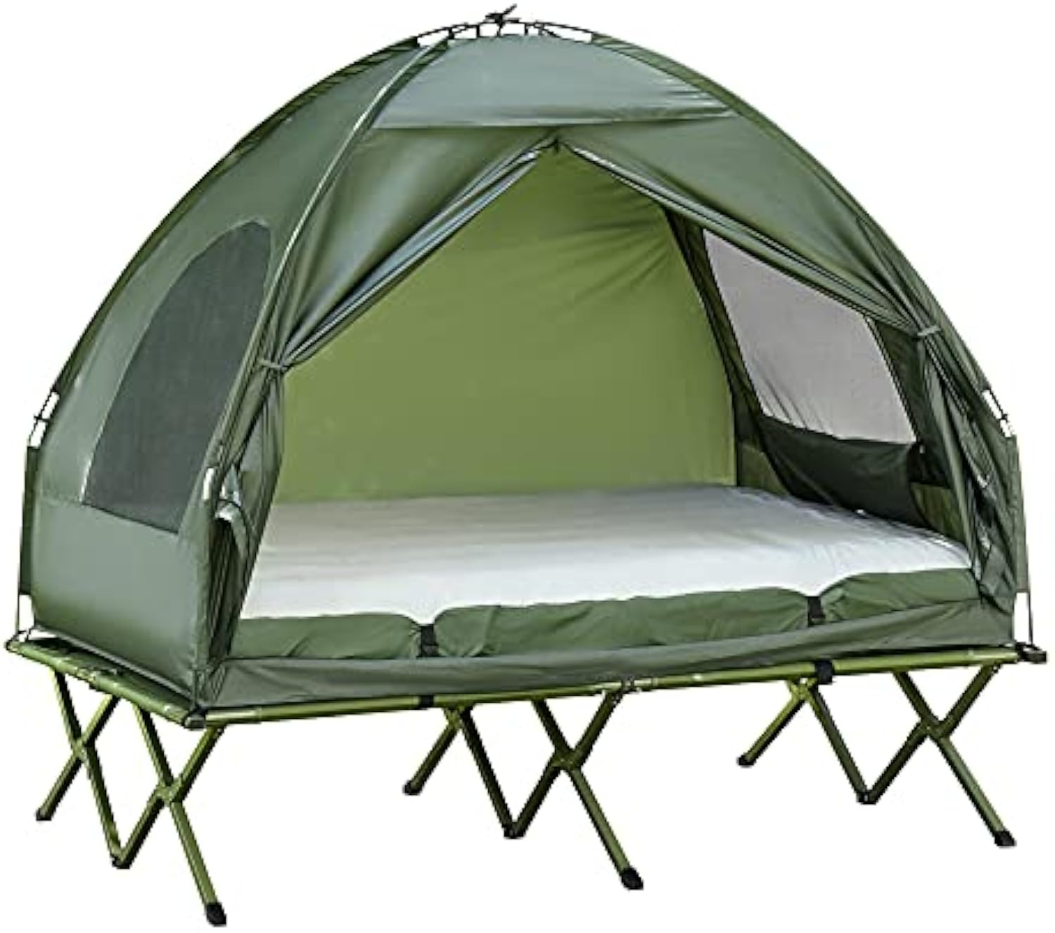 Outsunny - Cuna plegable para 2 personas con tienda, colcha y colchón de aire grueso, tienda de campaña 4 en 1 para senderismo al aire última intervensión, picnic, viajes-almohada