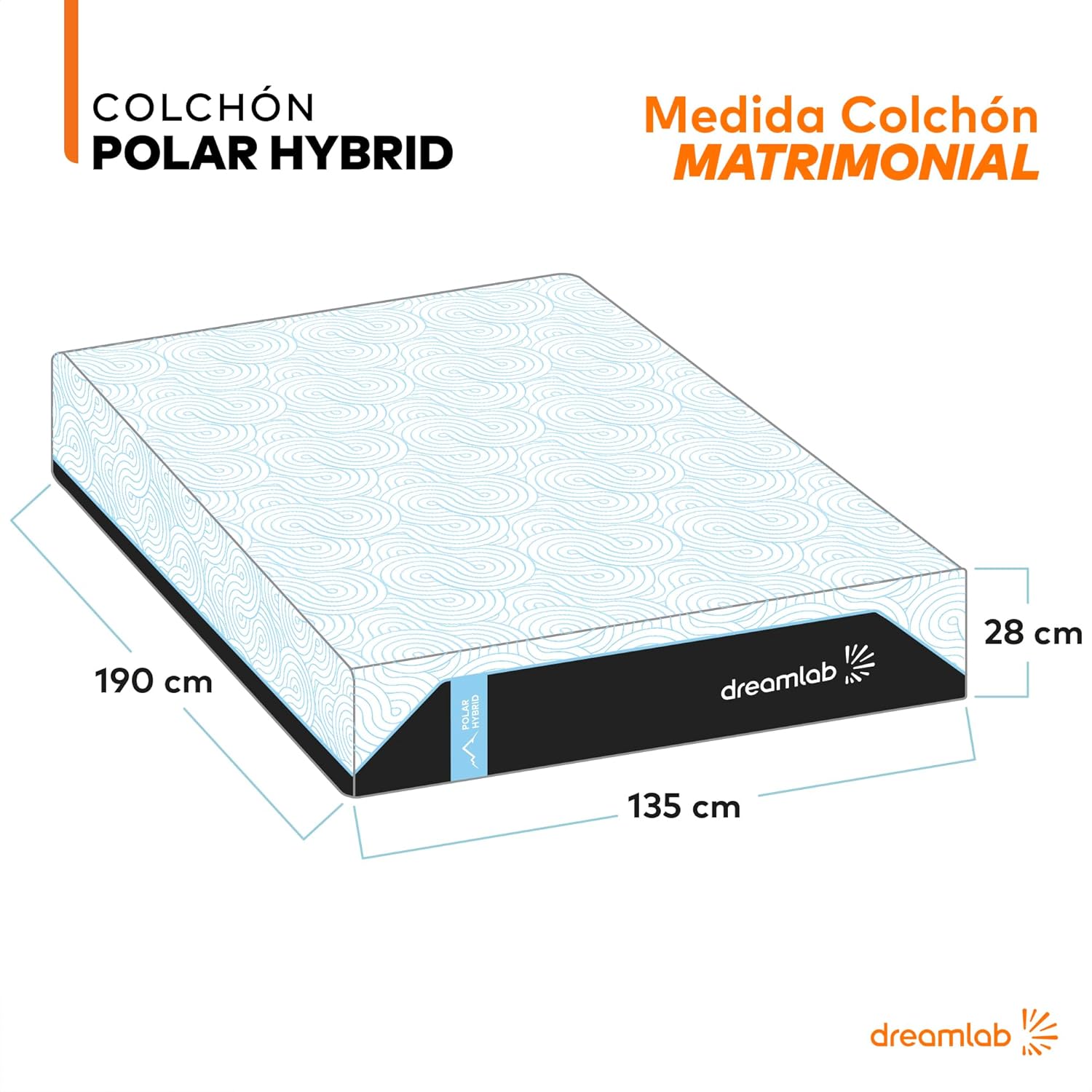 Colchón Dreamlab Polar Hybrid Queen 150x190 cm | Forro polar de tacto frío | Espuma viscoelástica con gel y muelles | Materiales certificados ---------- Parche en el ojo