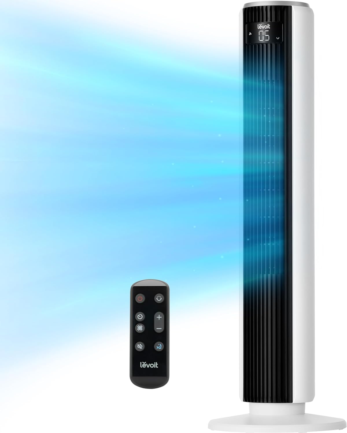 LEVOIT Tower Fan for Bedroom, 25ft/s Velocity 28dB Cooling Fan with Remote, Bladeless and 90° Oscillating Fan with 5 Speeds, 4 Modes, 12H Timer, Standing Fans for Home, White, Classic 36-Inch