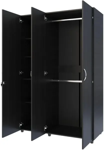 MADERKIT | Ropero Bilbao 120 cm Ancho | Tamaño Mediano | Color Wengue | 3 Puertas y Llave de Seguridad | Mueble Listo para armar | Estantes y Tubos para Colgar (Wengue)