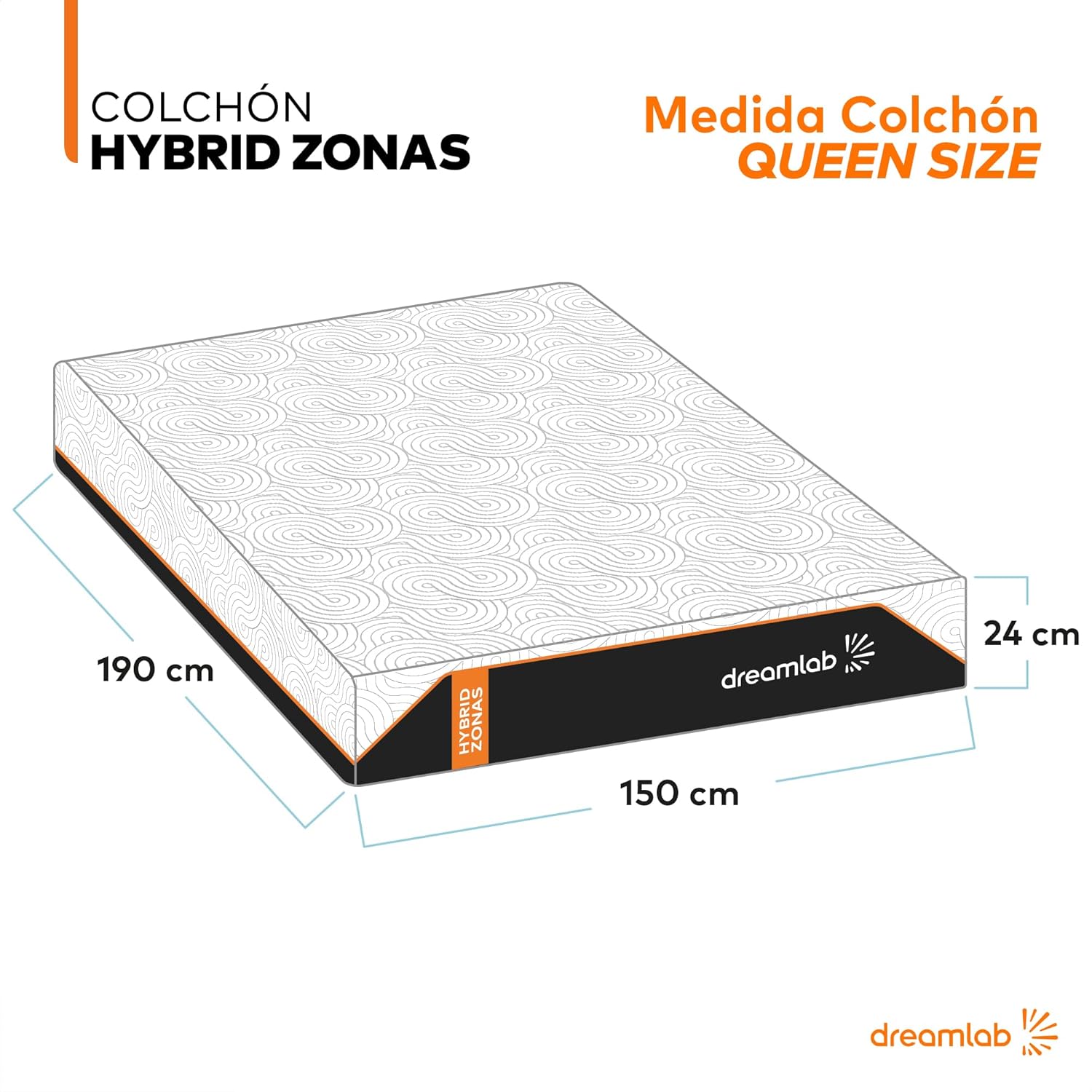 Colchón Dreamlab Polar Hybrid Queen 150x190 cm | Forro polar de tacto frío | Espuma viscoelástica con gel y muelles | Materiales certificados ---------- Parche en el ojo