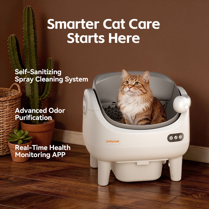 POKPAW Arenero Automático para Gatos 82L con Autolimpieza, Caja de Arena Inteligente WiFi, Depósito de Desechos 10L, Hasta 7 Días sin Limpiar
