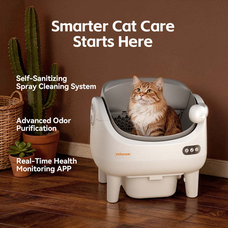 POKPAW Arenero Automático para Gatos 82L con Autolimpieza, Caja de Arena Inteligente WiFi, Depósito de Desechos 10L, Hasta 7 Días sin Limpiar
