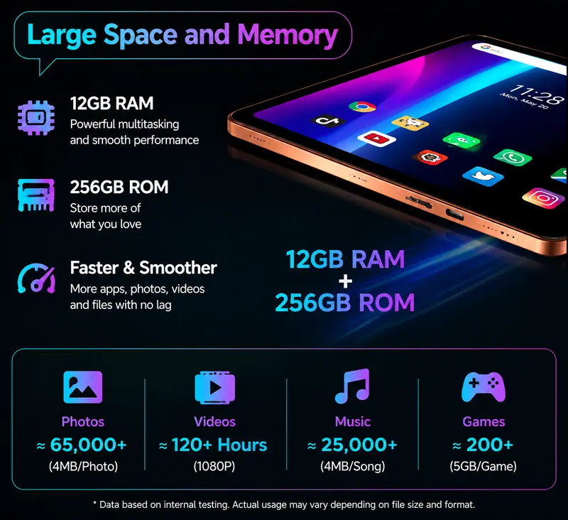 W&O X26 Max Android Tablet (11 in Touchscreen Tablet) - 12GB RAM+256GB ROM, Android 15, Octa-Core CPU, 20MP Rear-8MP Front Cameras, Dual-Band WiFi, USB-C Port, Charging Support, Expandable Storage, Portable for Work & Back-to-School Bundle Package W&O X26 Max Android Tablet (11 in Touchscreen Tablet) - 12GB RAM+256GB ROM, Android 15, Octa-Core CPU, 20MP Rear-8MP Front Cameras, Dual-Band WiFi, USB-C Port, Charging Support, Expandable Storage, Portable for Work & Back-to-School Bundle Package