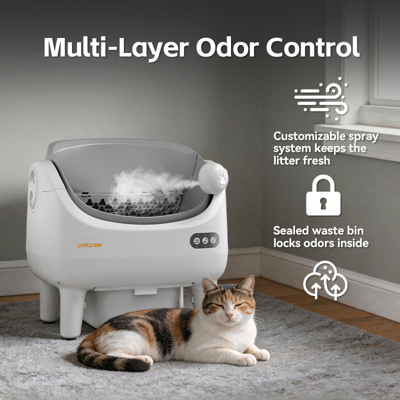 POKPAW Arenero Automático para Gatos 82L con Autolimpieza, Caja de Arena Inteligente WiFi, Depósito de Desechos 10L, Hasta 7 Días sin Limpiar