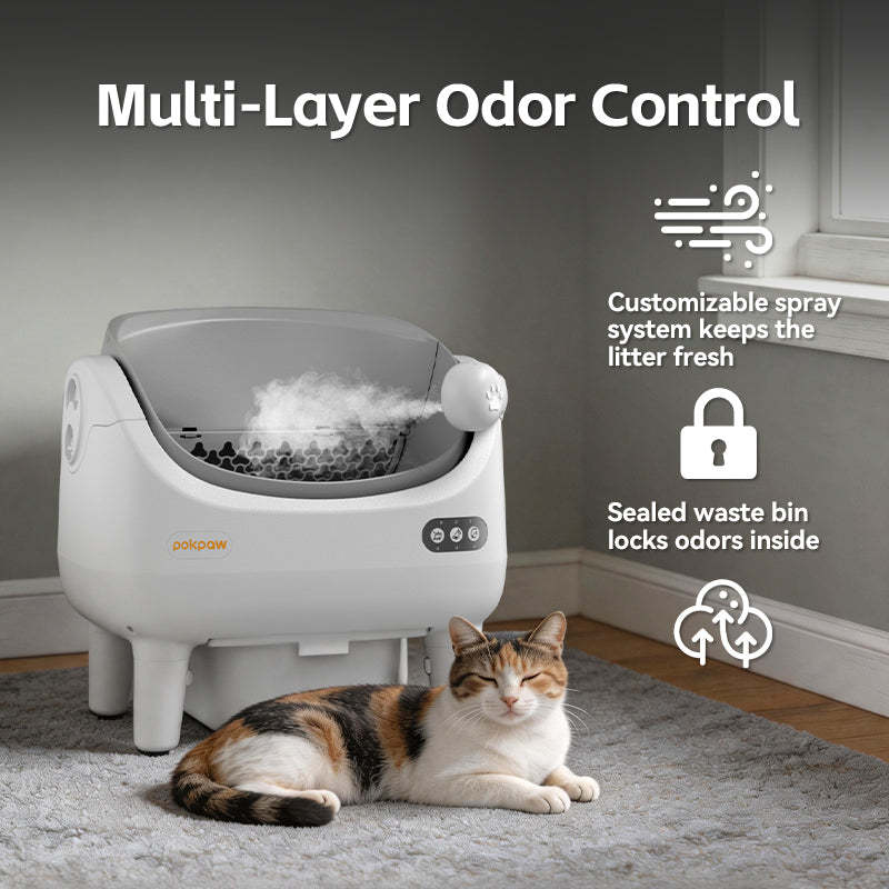 POKPAW Arenero Automático para Gatos 82L con Autolimpieza, Caja de Arena Inteligente WiFi, Depósito de Desechos 10L, Hasta 7 Días sin Limpiar