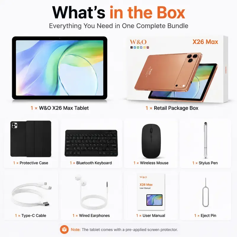 Tableta Android W&O X26 Max (pantalla táctil de 11 pulgadas)