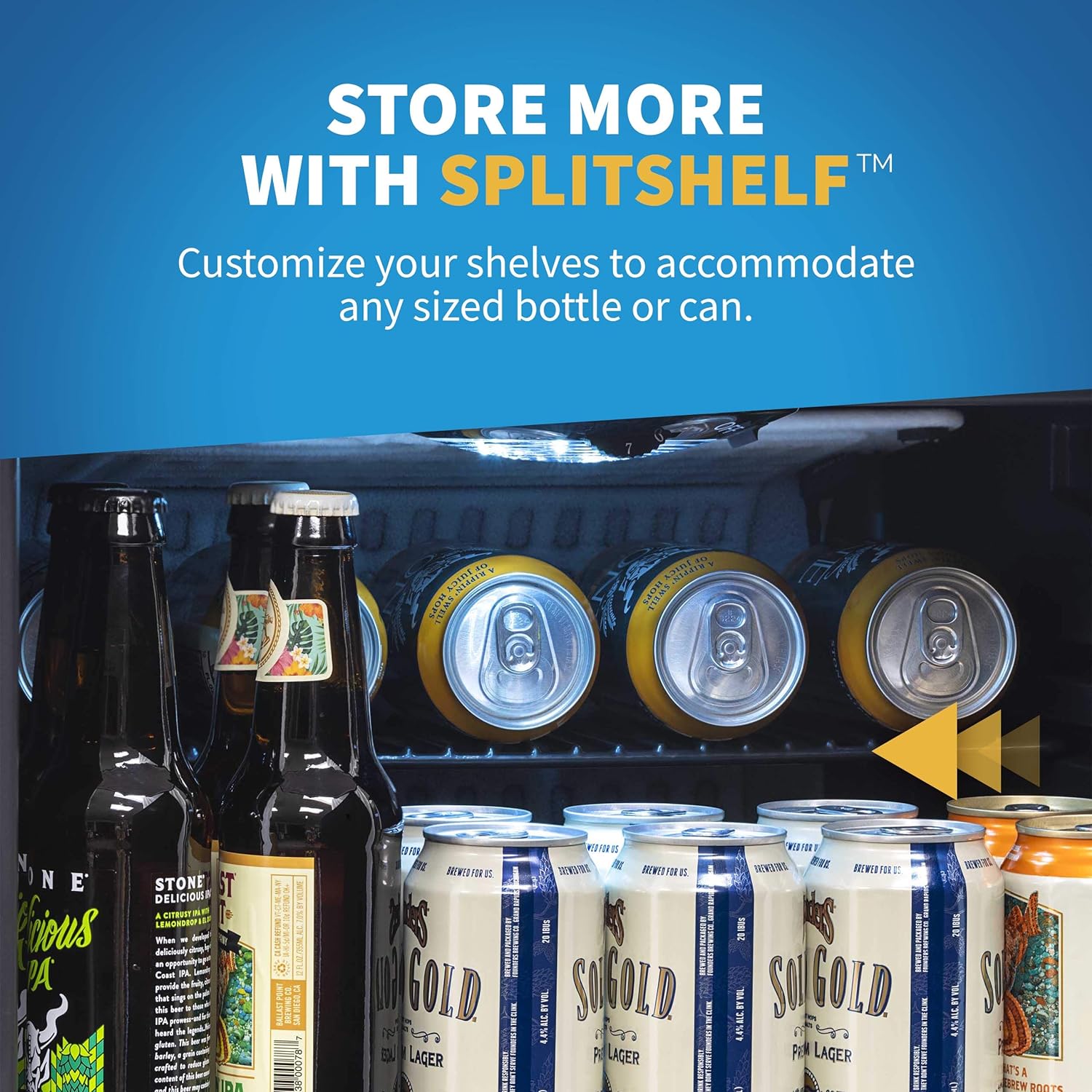 NewAir - Refrigerador de bebidas con capacidad para 126 latas - Minibar de cerveza con puerta de cristal, bisagra derecha - Enfría hasta 34 °F (1 °C) - AB-1200BC1 - Diseño de Cervezas del Mundo-Muñeca