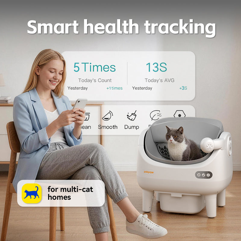 POKPAW Arenero Automático para Gatos 82L con Autolimpieza, Caja de Arena Inteligente WiFi, Depósito de Desechos 10L, Hasta 7 Días sin Limpiar
