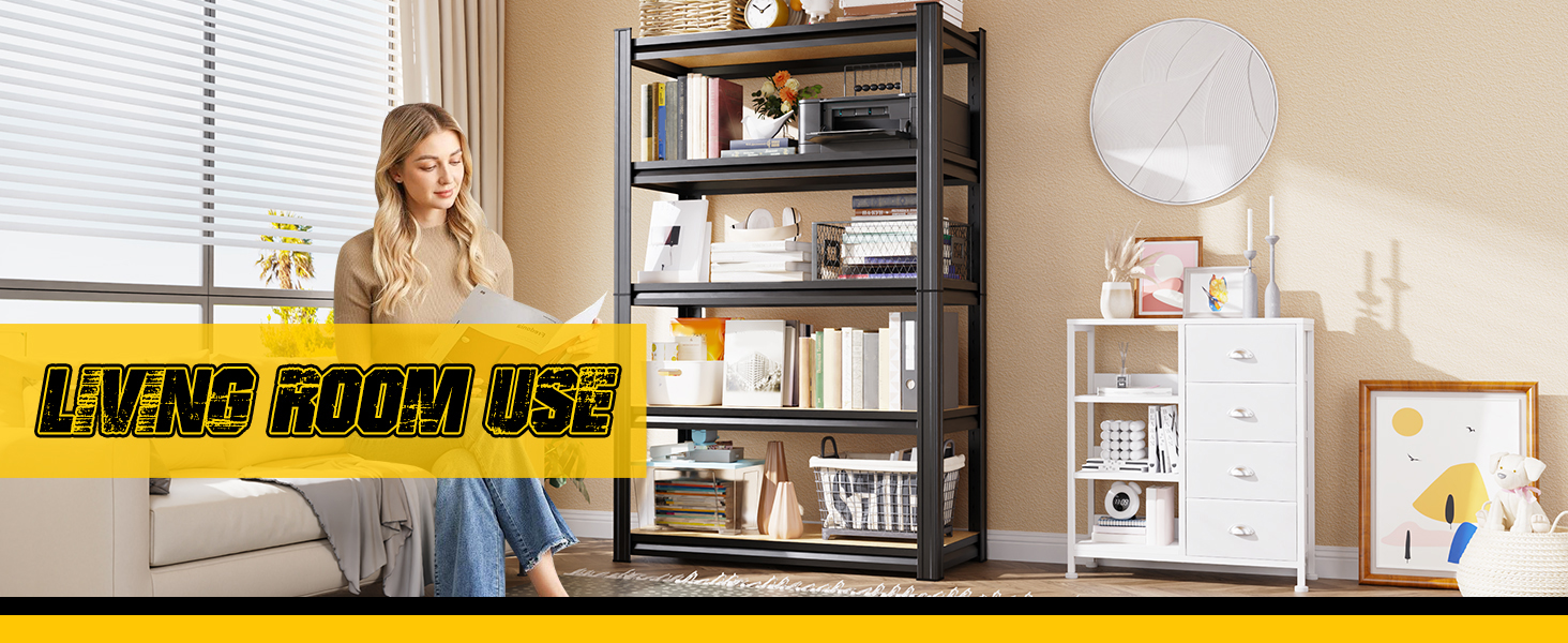 Heavy Duty Garage Shelving, 5-Tier Adjustable Metal Storage Shelves, Utility Steel Storage Rack