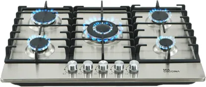 Parrilla de Gas - Estufa Empotrable - Natural o LP | Estufa 5 Quemadores - Ideal para tu Hogar | Parrilla de Gas 5 Quemadores de Acero Inoxidable | Perfecta para Cocina Integral | MIA CUCCINA 63x53