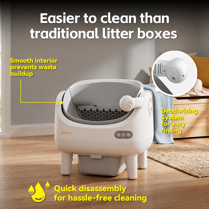 POKPAW Arenero Automático para Gatos 82L con Autolimpieza, Caja de Arena Inteligente WiFi, Depósito de Desechos 10L, Hasta 7 Días sin Limpiar