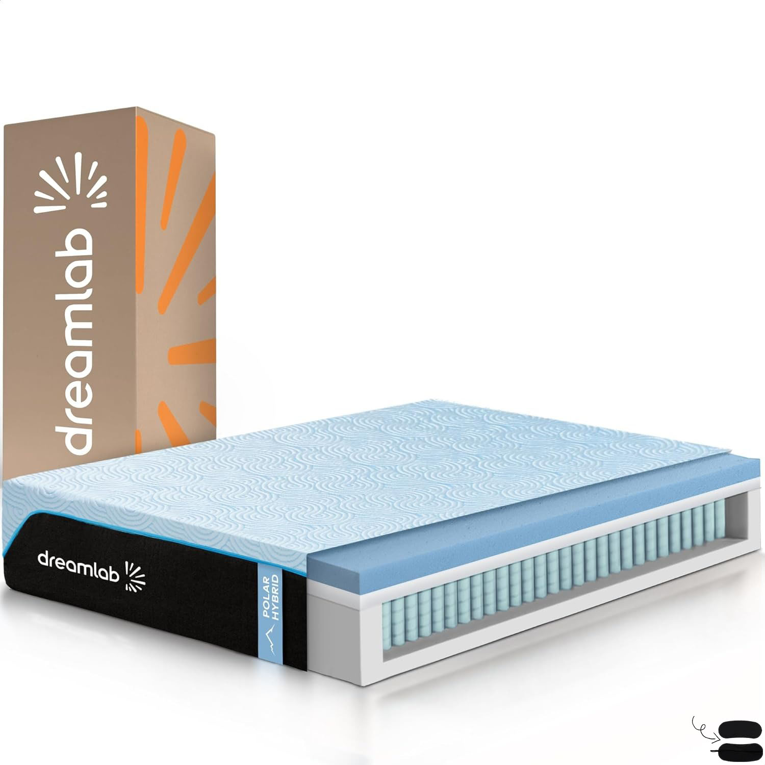 Colchón Dreamlab Polar Hybrid Queen 150x190 cm | Forro polar de tacto frío | Espuma viscoelástica con gel y muelles | Materiales certificados ---------- Parche en el ojo