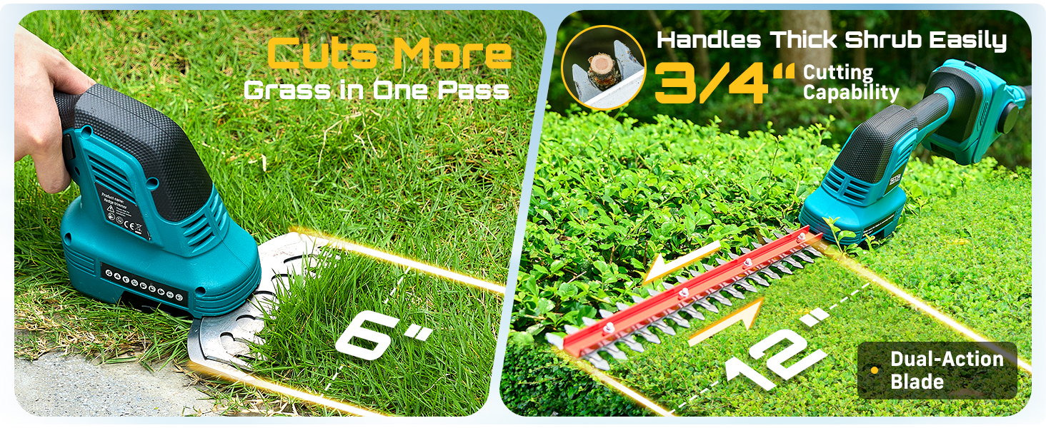 Handheld hedge trimmer capable of handling thick shrub easily with a 3/4 inch cutting capacity