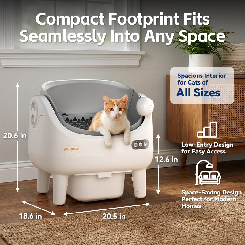 POKPAW Arenero Automático para Gatos 82L con Autolimpieza, Caja de Arena Inteligente WiFi, Depósito de Desechos 10L, Hasta 7 Días sin Limpiar