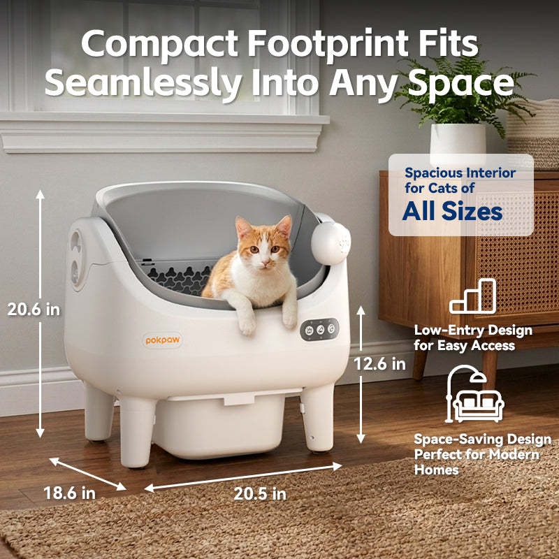 POKPAW Arenero Automático para Gatos 82L con Autolimpieza, Caja de Arena Inteligente WiFi, Depósito de Desechos 10L, Hasta 7 Días sin Limpiar