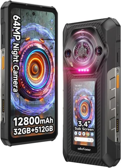 Ulefone Armor 30 Pro 5G Teléfono resistente de visualización dual, 32 GB+512 GB, 17.65 cm FHD 120Hz + 3.4 pulgadas, 12800mAh 66W, 50MP+50MP+64MP+32MP, Infinite Halo, 118dB Altavoz Android 14 robusto