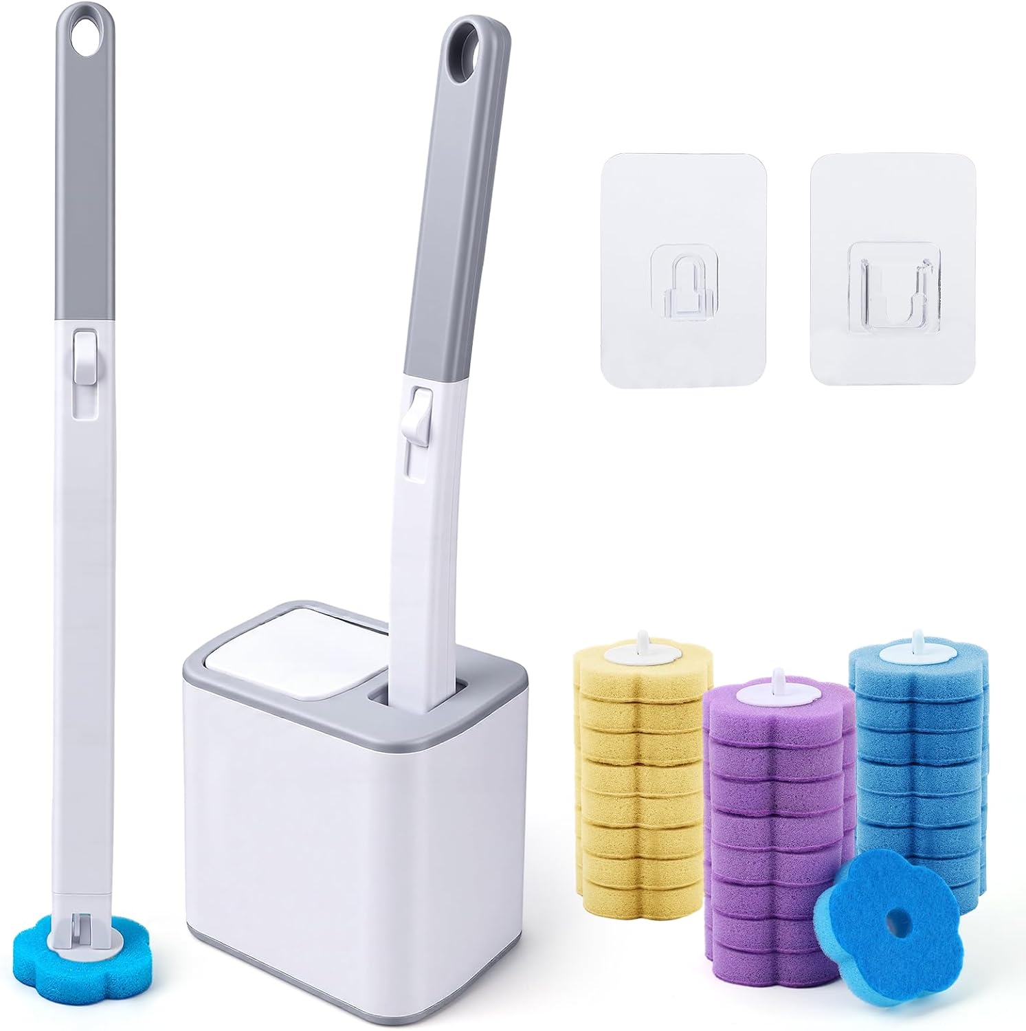 Juego de Cepillo de Inodoro Deshechable, Escobilla para Inodoro Desechable Trae Tu Propia Solución Limpiadora, con 48 Cabezales de Repuesto y Portacepillos de Almacenaje, 2 Ganchos, Limpieza de Baño
