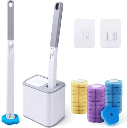 Juego de Cepillo de Inodoro Deshechable, Escobilla para Inodoro Desechable Trae Tu Propia Solución Limpiadora, con 48 Cabezales de Repuesto y Portacepillos de Almacenaje, 2 Ganchos, Limpieza de Baño