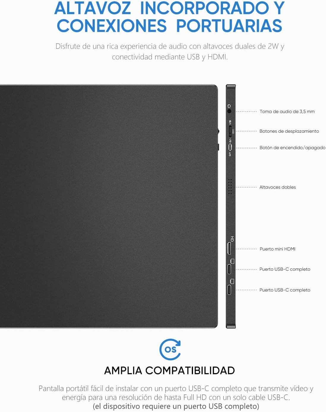 Monitor Portátil, 15.6'' 1080P FHD Monitor Portátil USB C HDMI Pantalla de Ordenador HDR Cuidado de los Ojos Pantalla Externa c/Tapa Inteligente para PC Mac Teléfono Xbox Switch PS5 - S1 Table